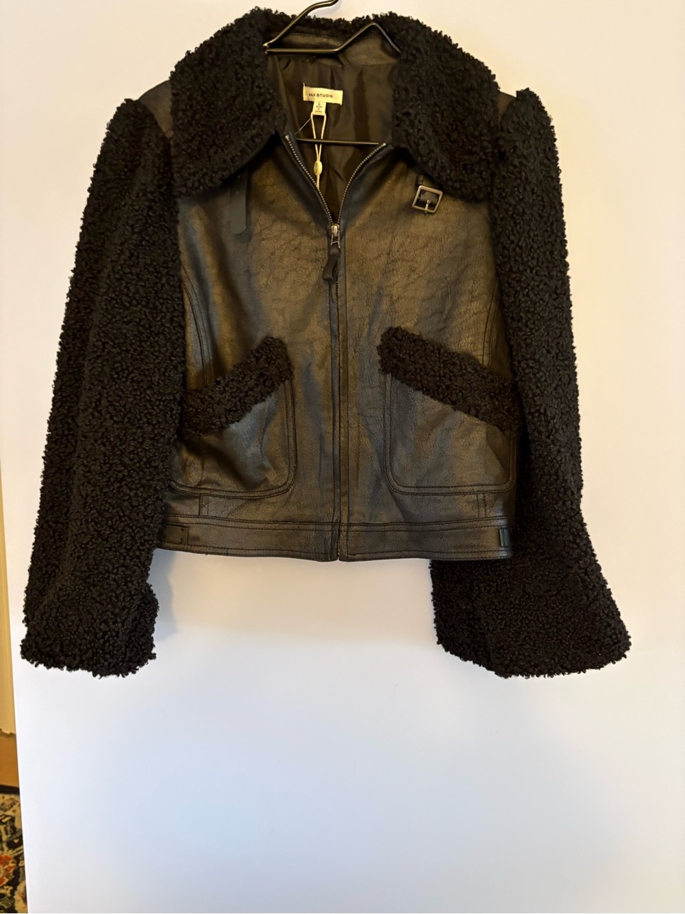 Max Studio NWT Black Shearling-Trimmed Jacket- no Leather